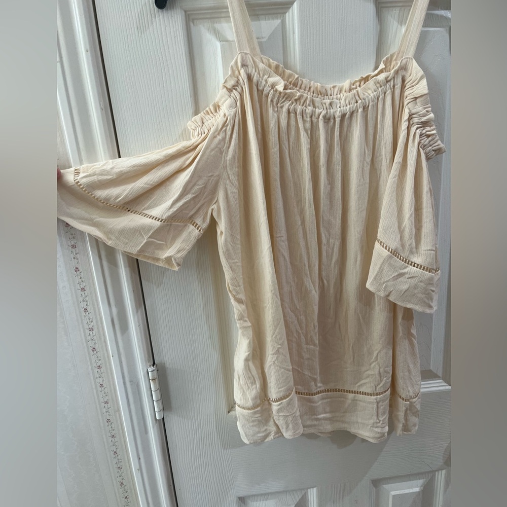 Cream off the shoulder gauze peasant top with straps